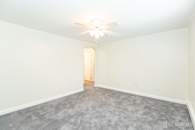 200 Plainfield Rd, Edison, NJ 08820 - carpeted spare room with a ceiling fan, arched walkways, and ornamental molding