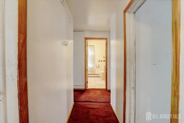 hallway with carpet flooring and a baseboard heating unit