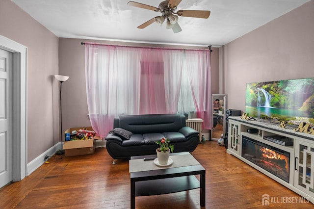 349 Livingston Ave, New Brunswick, NJ 08901 - living room featuring a ceiling fan, wood finished floors, and baseboards