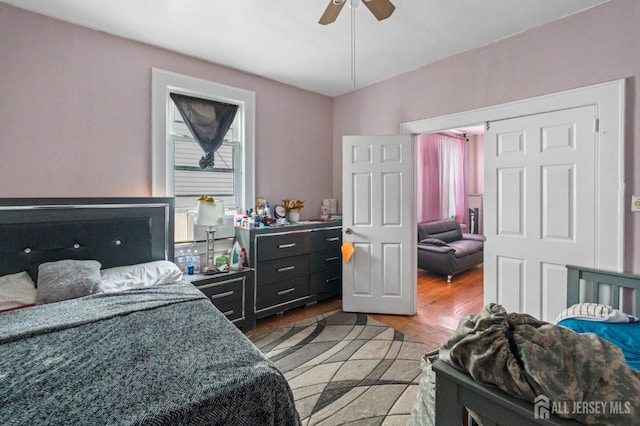 349 Livingston Ave, New Brunswick, NJ 08901 - bedroom featuring light wood finished floors, multiple windows, and a ceiling fan