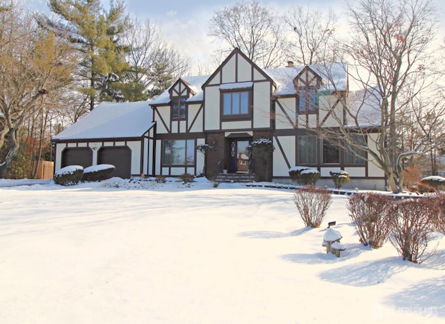 tudor house with a garage