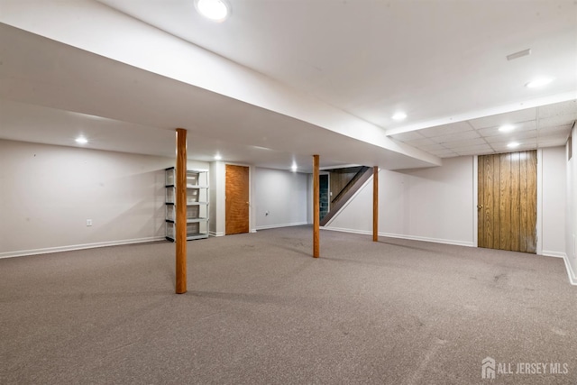 19 Redcoat Dr, East Brunswick, NJ 08816 - finished below grade area featuring carpet floors, recessed lighting, and stairs