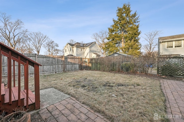 view of yard featuring a patio and a fenced backyard