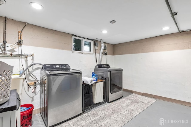 164 Holly St, Port Reading, NJ 07064 - washroom featuring washing machine and clothes dryer and recessed lighting