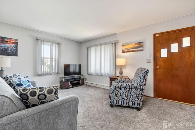 164 Holly St, Port Reading, NJ 07064 - living room featuring a baseboard heating unit and carpet