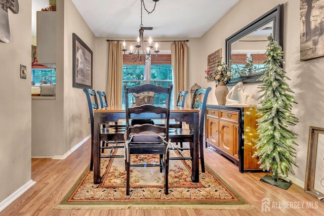 20 Sagamore Ave, Edison, NJ 08820 - dining area with a chandelier, light wood-style floors, and healthy amount of natural light