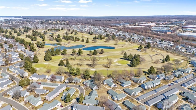 bird's eye view featuring golf course view and a residential view