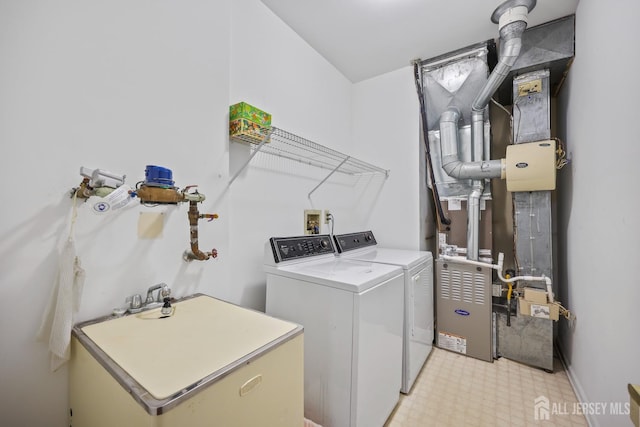 11 Wintons Way, Monroe, NJ 08831 - washroom featuring separate washer and dryer, light flooring, and heating unit