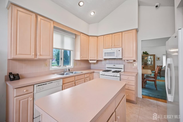 11 Wintons Way, Monroe, NJ 08831 - kitchen featuring white appliances, light brown cabinetry, a sink, light countertops, and recessed lighting