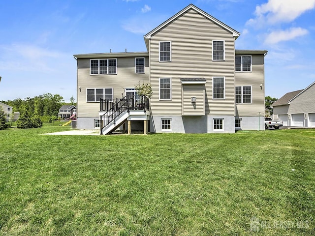 6 Condor Ct, South Brunswick, NJ 08852 - rear view of property with stairway, a yard, and a wooden deck