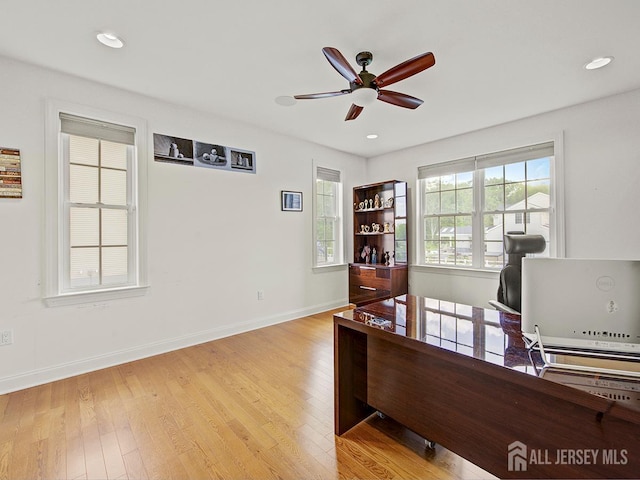 6 Condor Ct, South Brunswick, NJ 08852 - home office with a ceiling fan, wood finished floors, baseboards, and recessed lighting