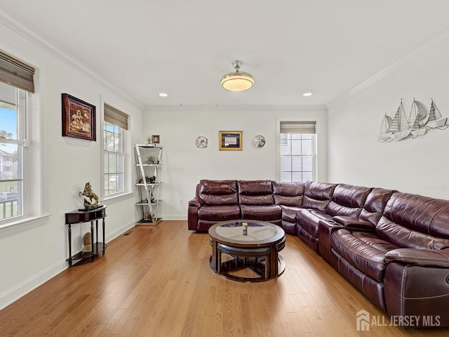 6 Condor Ct, South Brunswick, NJ 08852 - living area featuring wood finished floors, crown molding, baseboards, and recessed lighting