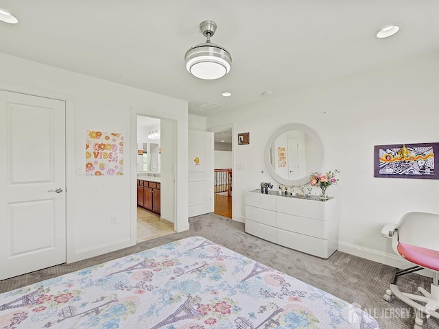 6 Condor Ct, South Brunswick, NJ 08852 - bedroom featuring light colored carpet, baseboards, recessed lighting, and connected bathroom