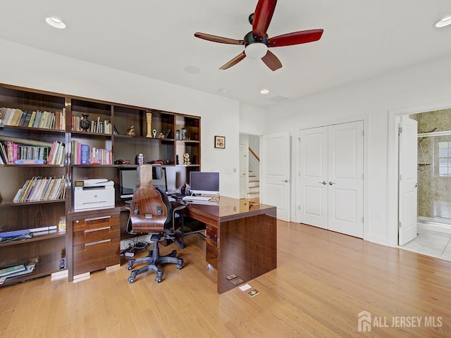 6 Condor Ct, South Brunswick, NJ 08852 - office featuring a ceiling fan, wood finished floors, and recessed lighting