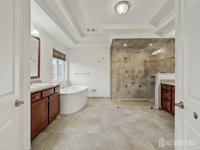 6 Condor Ct, South Brunswick, NJ 08852 - bathroom featuring a freestanding bath, vanity, and a tile shower