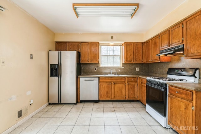 44 Townsend Dr, Old Bridge, NJ 07747 - kitchen with dishwasher, range with gas cooktop, fridge with ice dispenser, under cabinet range hood, and a sink