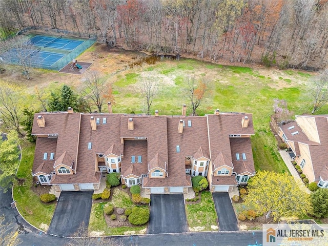 aerial view of a heavily wooded area