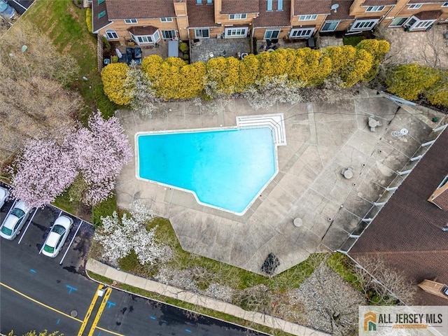 aerial view of a pool area