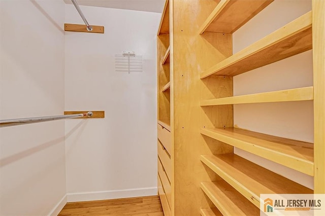 walk in closet with wood finished floors