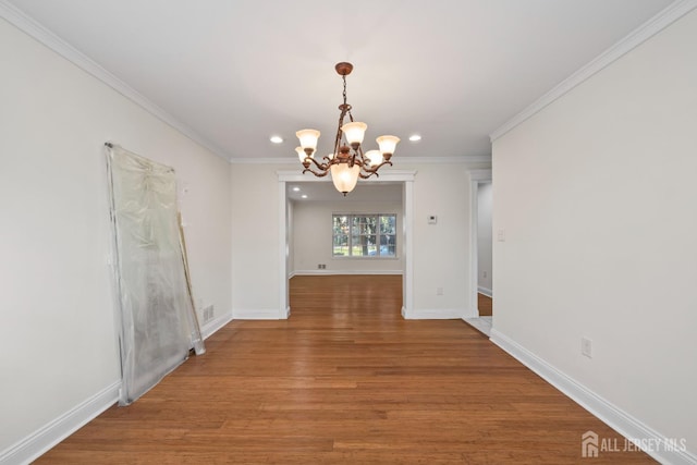 26 Jaime Ct, Old Bridge, NJ 08857 - unfurnished dining area with a chandelier, recessed lighting, light wood finished floors, and ornamental molding