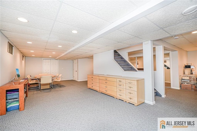 5 Leighton Dr, East Brunswick, NJ 08816 - rec room with carpet floors, recessed lighting, and a paneled ceiling