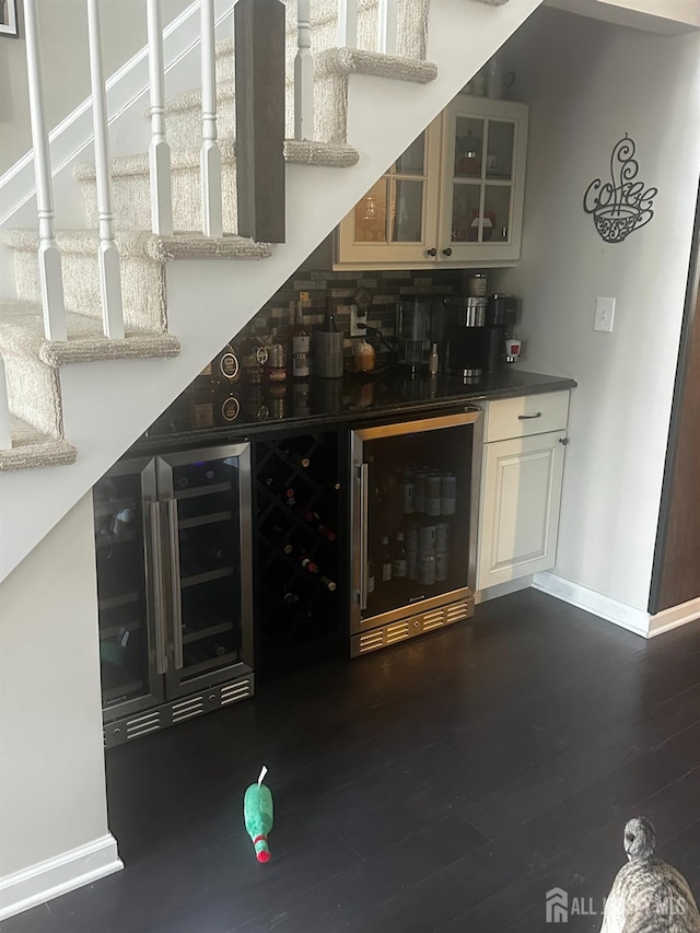 138 N Grabowski Dr Unit 1490, Sayreville, NJ 08859 - indoor dry bar with beverage cooler, dark wood-style floors, and stairs