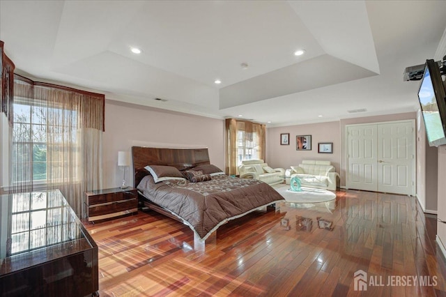 6 Lexington Ct, Monroe, NJ 08831 - bedroom featuring a raised ceiling, hardwood / wood-style flooring, and recessed lighting