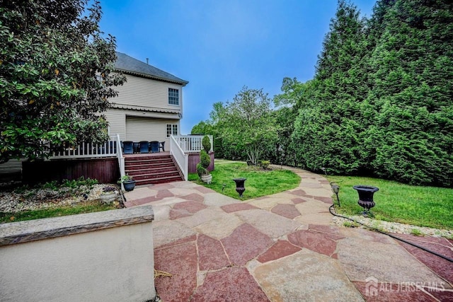 6 Lexington Ct, Monroe, NJ 08831 - view of grassy yard with stairs and a wooden deck