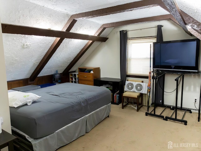 237 Cook Ave, Middlesex, NJ 08846 - bedroom featuring vaulted ceiling with beams, a textured ceiling, and concrete flooring
