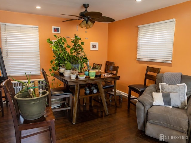 237 Cook Ave, Middlesex, NJ 08846 - dining area featuring a ceiling fan, baseboards, recessed lighting, and hardwood / wood-style flooring