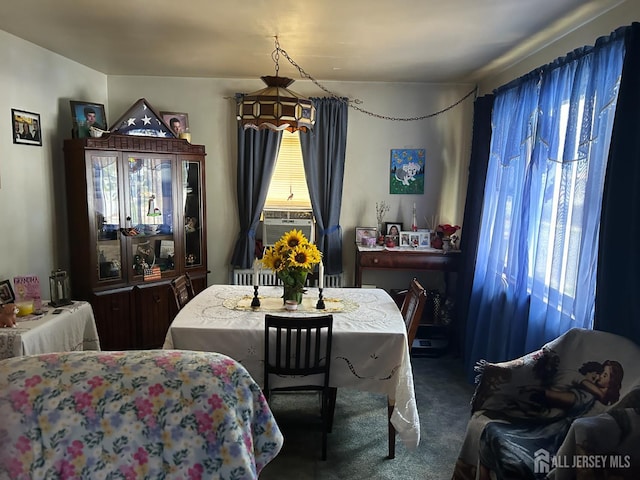 88 Lowell St Unit B, Carteret, NJ 07008 - dining space featuring healthy amount of natural light, carpet, cooling unit, and radiator