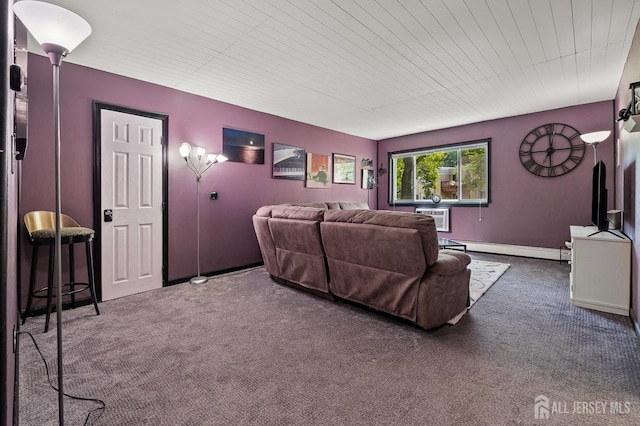 19 Lake Ave Unit 6A, East Brunswick, NJ 08816 - carpeted cinema featuring a baseboard radiator, a wall mounted air conditioner, and wooden ceiling