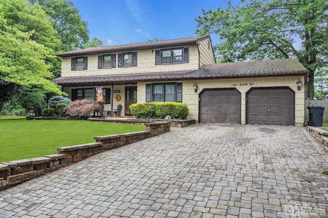 view of front facade with a garage and a front yard