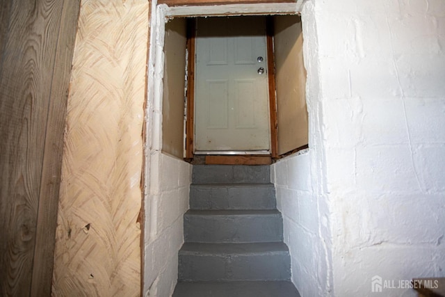 35 Red Bank Rd, Spotswood, NJ 08884 - stairway featuring concrete block wall
