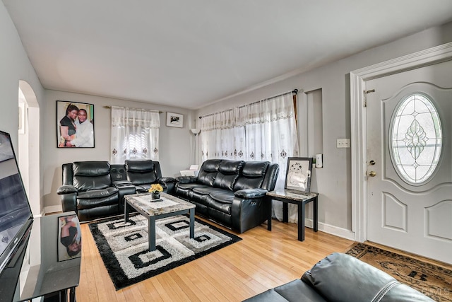 living room with hardwood / wood-style floors