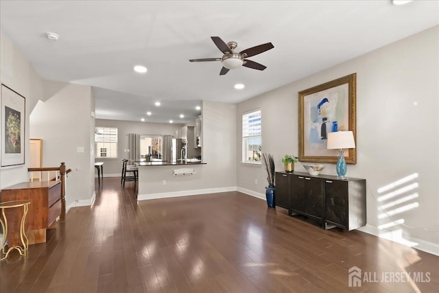 905 Chalmers Ln, Monroe, NJ 08831 - interior space with a ceiling fan, dark wood finished floors, and recessed lighting