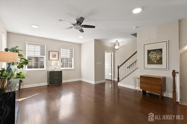 905 Chalmers Ln, Monroe, NJ 08831 - living area featuring stairs, ceiling fan, wood finished floors, and recessed lighting