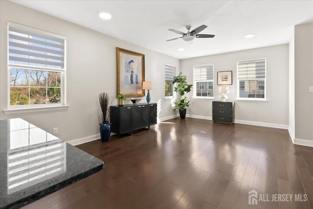 905 Chalmers Ln, Monroe, NJ 08831 - office featuring a ceiling fan, dark wood-style floors, and recessed lighting
