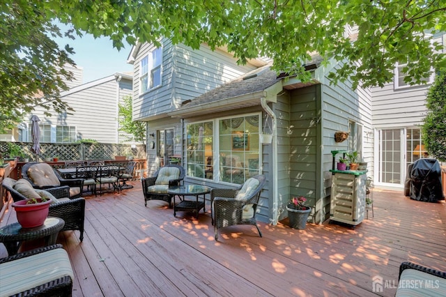 97 Fairway Blvd, Monroe, NJ 08831 - wooden deck with outdoor dining space and a grill