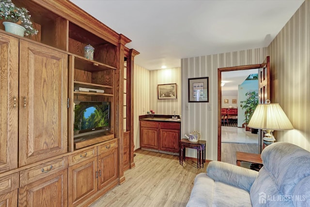 97 Fairway Blvd, Monroe, NJ 08831 - living room with wallpapered walls and light wood finished floors