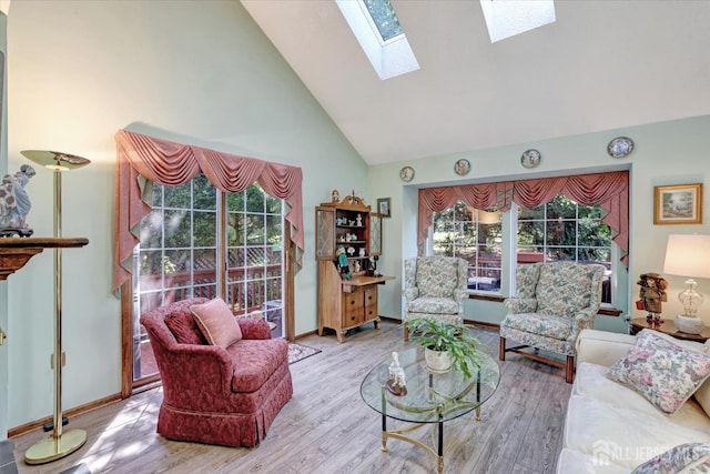 97 Fairway Blvd, Monroe, NJ 08831 - living room featuring high vaulted ceiling, wood finished floors, and a skylight