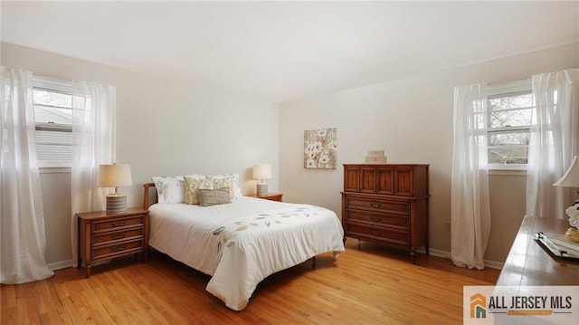 bedroom featuring baseboards and light wood-type flooring