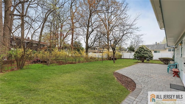 view of yard featuring a patio area and a fenced backyard