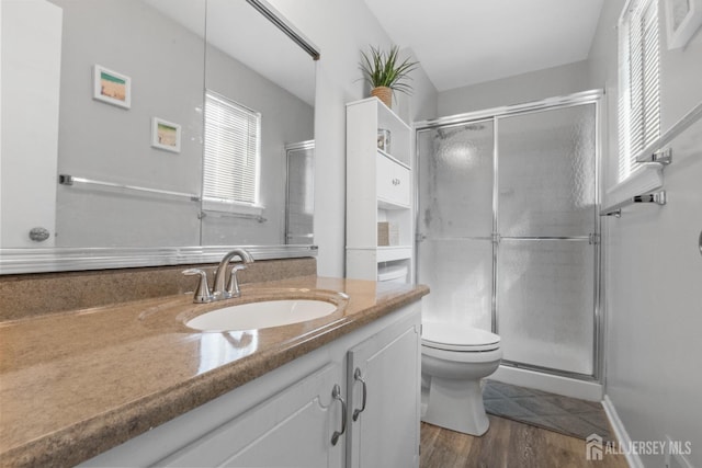 3 Mendon Ct, Howell, NJ 07731 - bathroom with vanity, a shower stall, and wood finished floors