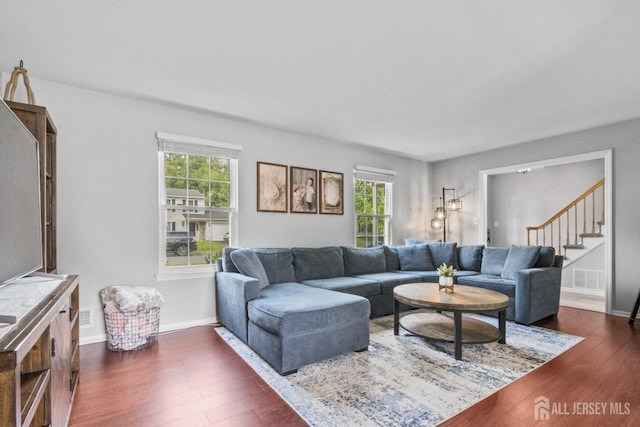 3 Mendon Ct, Howell, NJ 07731 - living room with dark wood-type flooring and stairway