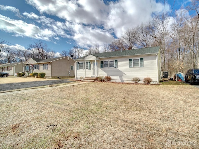 123 3rd St, Middlesex, NJ 08846 - ranch-style house with a front lawn, a chimney, and central AC unit