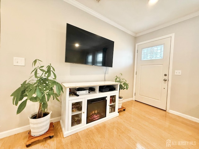 123 3rd St, Middlesex, NJ 08846 - entryway with light wood-style floors, ornamental molding, and baseboards