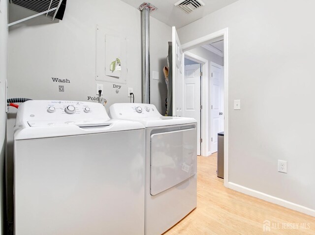 123 3rd St, Middlesex, NJ 08846 - laundry room with independent washer and dryer, light wood-style floors, and baseboards