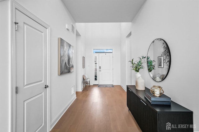 foyer entrance with hardwood / wood-style flooring