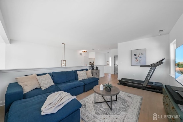 living room featuring light wood-type flooring